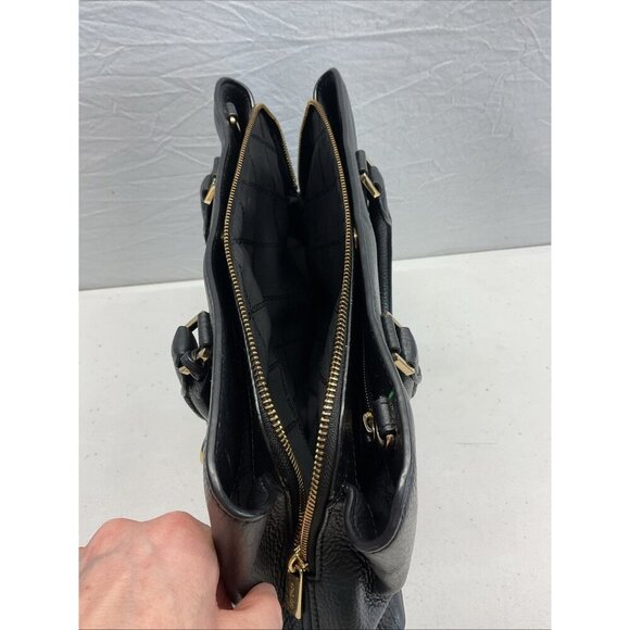 Michael‎ Kors MK Black Pebbled Leather Tote Bag Handbag double handle footed - Picture 3 of 11